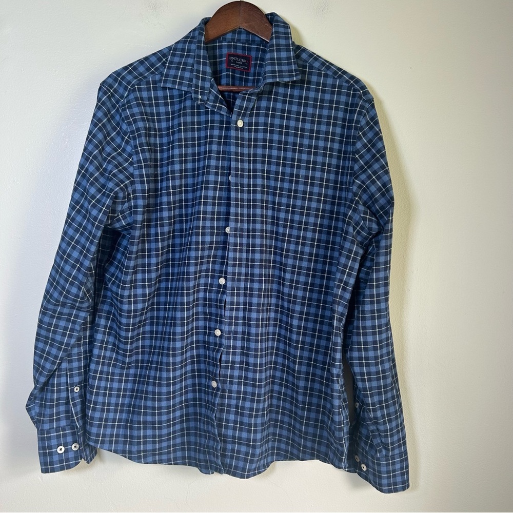 UNTUCKit Melville Blue Plaid Button Down Shirt Men's Large Regular Fit